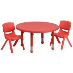 Flash Furniture 33" Round Plastic Height Adjustable Activity Table Set With 2 Chairs -Professional Childrens Furniture Store GUEST 8d9e76db d288 4828 8cbb 8dfec7c6f9cd