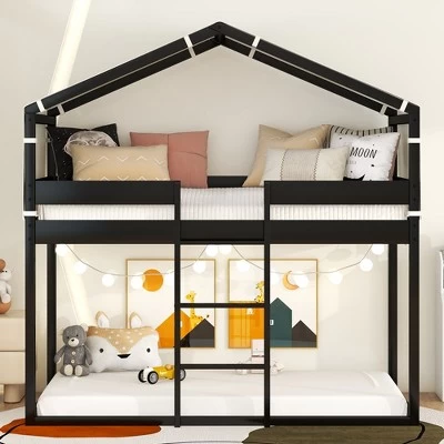 Wood Twin Over Twin Bunk Bed With Tent-ModernLuxe 1 Wood Twin Over Twin Bunk Bed With Tent-ModernLuxe