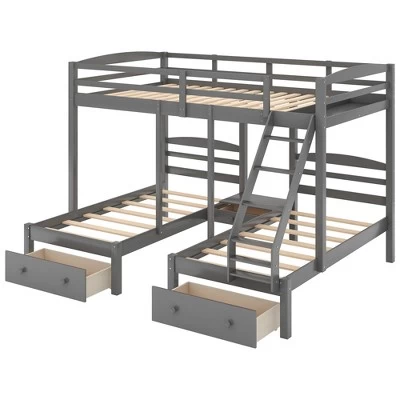 Full Over Twin & Twin Bunk Bed, Gray - ModernLuxe 6 Full Over Twin & Twin Bunk Bed, Gray - ModernLuxe - Image 6