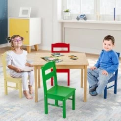 Costway Kids 5 Piece Table Chair Set Pine Wood Multicolor Children Play Room Furniture -Professional Childrens Furniture Store GUEST 909e2d0e 0df5 4acc 9a67 53bdc1fc14dd