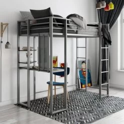 Twin Adele Loft Bed With Desk Silver - Room & Joy