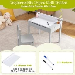 Costway Toddler Craft Table & Chair Set Kids Art Crafts Table WithPaper Roll Holder Grey/White -Professional Childrens Furniture Store GUEST 926bae6a 4c2a 47d1 89ea 098381f875d2