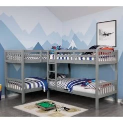 Quadruple Twin Kids' Martell Bunk Bed Gray - IoHOMES