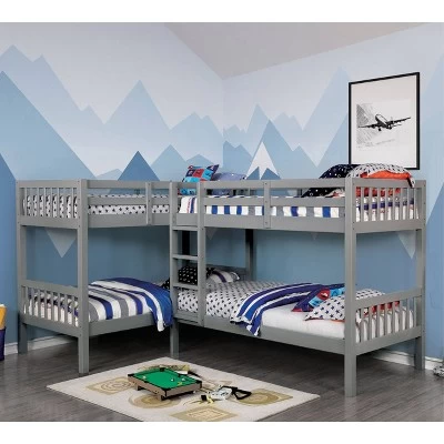 Quadruple Twin Kids' Martell Bunk Bed Gray - IoHOMES 1 Quadruple Twin Kids' Martell Bunk Bed Gray - IoHOMES
