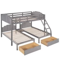 Full Over Twin & Twin Bunk Bed, Velvet Triple Bunk Bed With Drawers And Guardrails-ModernLuxe -Professional Childrens Furniture Store GUEST 92d9e62d 566b 45ea 89a4 31371265efb9