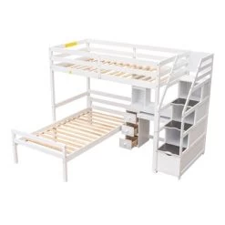 Twin Size Loft Bed With Separate Bed, Staircase For Storage, Desk, Shelves And Drawers - ModernLuxe -Professional Childrens Furniture Store GUEST 948bcdde 5b4b 4aad a407 fcb91ca3d239