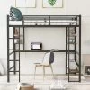 Full Size Metal Loft Bed With Long Desk And Shelves, Black - ModernLuxe