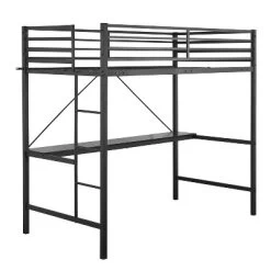 Emma And Oliver Metal Loft Bed Frame With Desk, Protective Guard Rails And Ladder For Kids, Teens And Adults -Professional Childrens Furniture Store GUEST 965c09ea 1746 4187 911d 293a14330a48
