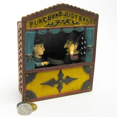 Design Toscano Punch And Judy Theater Collectors' Die Cast Iron Mechanical Coin Bank 1 Design Toscano Punch And Judy Theater Collectors' Die Cast Iron Mechanical Coin Bank