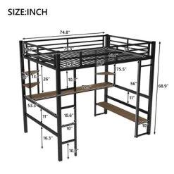 Full Size Metal Loft Bed With Long Desk And Shelves, Black - ModernLuxe -Professional Childrens Furniture Store GUEST 96dd70d0 658d 43fe 89fd 6bb6c93df2d2