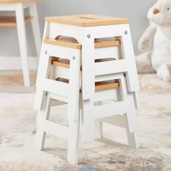 Melissa & Doug Wooden Stools - Set Of 4 - White/Natural