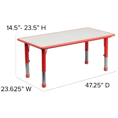 Emma And Oliver 23.625"W X 47.25"L Rectangular Plastic Height Adjustable Activity Table Set With 4 Chairs 3 Emma And Oliver 23.625"W X 47.25"L Rectangular Plastic Height Adjustable Activity Table Set With 4 Chairs - Image 3