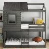 Twin Over Twin Wood Bunk Bed With Roof, Window, Guardrail, Ladder Gray-ModernLuxe