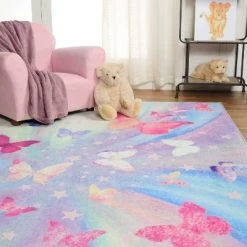 Butterfly Colorful Kids Playroom Nursery Washable Indoor Area Rug By Blue Nile Mills -Professional Childrens Furniture Store GUEST 9a60dd6e ce62 4d01 80f3 abc7befd1124
