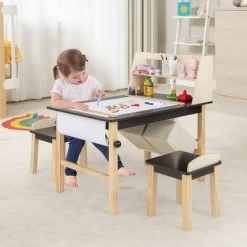 Costway Kids Art Table & Chairs Set Wooden Drawing Desk With Paper Roll Storage Shelf Bins -Professional Childrens Furniture Store GUEST 9b6e5dd0 951e 474d 8a63 48ae995e6600