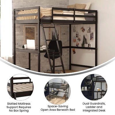 Emma And Oliver Twin Wood Loft Bed Frame With Protective Guardrails And Integrated Desk And Ladder For Use With Any 6-8" Thick Mattress 5 Emma And Oliver Twin Wood Loft Bed Frame With Protective Guardrails And Integrated Desk And Ladder For Use With Any 6-8" Thick Mattress - Image 5