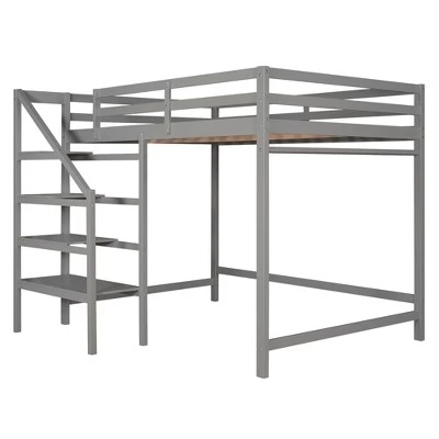 Full Size Loft Bed With Staircase And Safety Guardrails Gray/White-ModernLuxe 11 Full Size Loft Bed With Staircase And Safety Guardrails Gray/White-ModernLuxe - Image 11