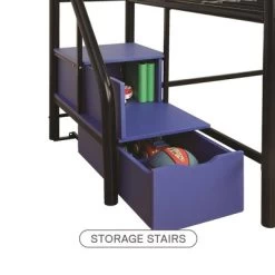 Kids' Junior Metal Loft Bed With Storage Steps And Curtain Set Black/Blue - Room & Joy -Professional Childrens Furniture Store GUEST 9ecb06b1 ec5f 4a4e 9147 8f06802eb542