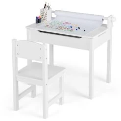 Costway Toddler Craft Table & Chair Set Kids Art Crafts Table WithPaper Roll Holder Grey/White -Professional Childrens Furniture Store GUEST 9f332937 3d19 437c a01a 1d8f4cbe91f6