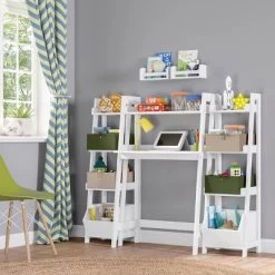 Kids' Desk With Ladder Shelf Storage And 2 Bonus Magnetic Art Display Bars White - RiverRidge Home -Professional Childrens Furniture Store GUEST a18ea58d 2f31 4883 bf1a 7c63e2644974