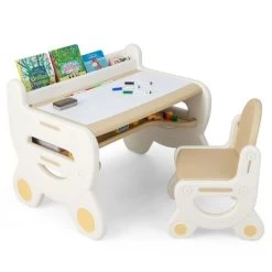 Costway Kids Drawing Table & Chair Set For Reading Playing With Pens & Blackboard Eraser Blue/Brown -Professional Childrens Furniture Store GUEST a20f7954 7490 4aaf bd5f 133ec2678939