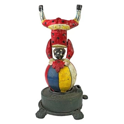 Design Toscano Spinning Acrobat Clown On Globe Authentic Iron Mechanical Bank 4 Design Toscano Spinning Acrobat Clown On Globe Authentic Iron Mechanical Bank - Image 4