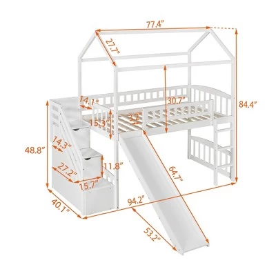 Twin Size House Shape Loft Bed With Two Drawers And Slide - ModernLuxe 2 Twin Size House Shape Loft Bed With Two Drawers And Slide - ModernLuxe - Image 2
