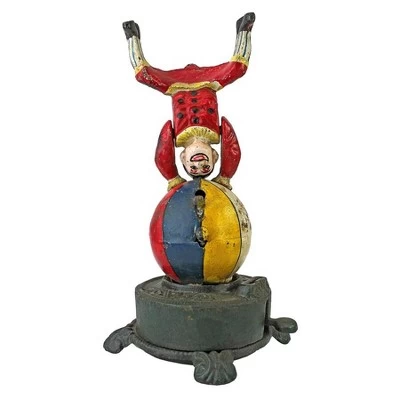 Design Toscano Spinning Acrobat Clown On Globe Authentic Iron Mechanical Bank 3 Design Toscano Spinning Acrobat Clown On Globe Authentic Iron Mechanical Bank - Image 3
