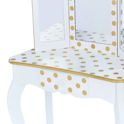 Fashion Polka Dot Gisele Play Vanity Set With Led Mirror White/Gold - Teamson Kids 6 Fashion Polka Dot Gisele Play Vanity Set With Led Mirror White/Gold - Teamson Kids - Image 6