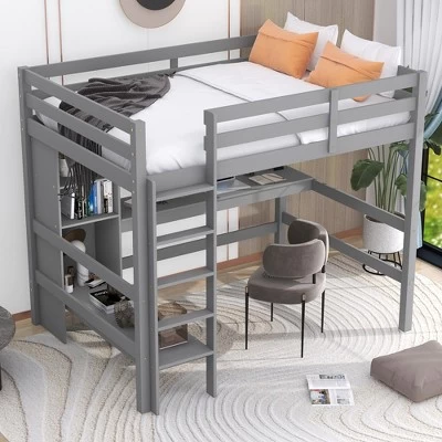 Full Size Loft Bed With Multifunction Shelves And Under-Bed Desk - ModernLuxe 2 Full Size Loft Bed With Multifunction Shelves And Under-Bed Desk - ModernLuxe - Image 2