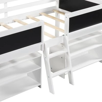 Twin Size Low Loft Bed With Two Removable Shelves, Ladder And Decorative Rail Chalkboard - ModernLuxe 7 Twin Size Low Loft Bed With Two Removable Shelves, Ladder And Decorative Rail Chalkboard - ModernLuxe - Image 7