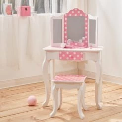 Polka Dot Fashion Prints Vanity Table & Stool Set Pink - Teamson Kids -Professional Childrens Furniture Store GUEST afbc47d2 659a 4895 87a5 2a06a408b8d1