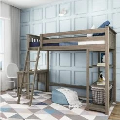 Max & Lily Twin High Loft Bed With Bookcase And Desk