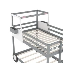 Twin Over Twin Car-Shaped Bunk Bed With Wheels, Drawers And Shelves, Gray - ModernLuxe -Professional Childrens Furniture Store GUEST b0ccdb0a 82ee 4cd7 a70c d80c7fffd0b5