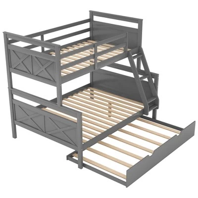 Twin Over Full Bunk Bed With Twin Size Trundle Bed, Ladder And Guardrail-ModernLuxe 7 Twin Over Full Bunk Bed With Twin Size Trundle Bed, Ladder And Guardrail-ModernLuxe - Image 7