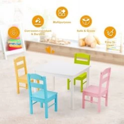 Costway 5 Piece Kids Wood Table Chair Set Activity Toddler Playroom Furniture Colorful -Professional Childrens Furniture Store GUEST b277767e 090d 4c17 877a 5eaceed45f8a