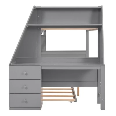 Twin Over Full Bunk Bed With Trundle, Built-in Desk, Three Storage Drawers And Shelf-ModernLuxe 7 Twin Over Full Bunk Bed With Trundle, Built-in Desk, Three Storage Drawers And Shelf-ModernLuxe - Image 7