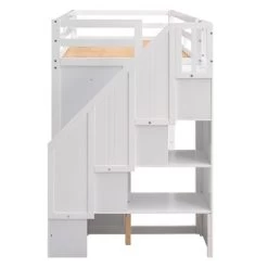 Functional Twin Loft Bed With 3 Shelves, 2 Wardrobes, 2 Drawers And Ladder With Storage-ModernLuxe -Professional Childrens Furniture Store GUEST b37a69f4 bfd4 4fe8 9d8f 8aac29b7628d