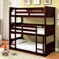 Triple Twin Kids' Reece Bunk Bed Dark Walnut - IoHOMES