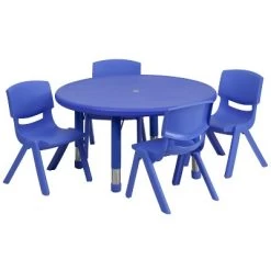 Emma And Oliver 33" Round Plastic Height Adjustable Activity Table Set With 4 Chairs -Professional Childrens Furniture Store GUEST b4bff596 55e6 4b65 a3a1 9e18f9bf47f5