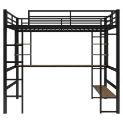 Full Size Metal Loft Bed With Long Desk And Shelves, Black - ModernLuxe -Professional Childrens Furniture Store GUEST b64da663 3c01 4c63 b0bd 3e55c6845882