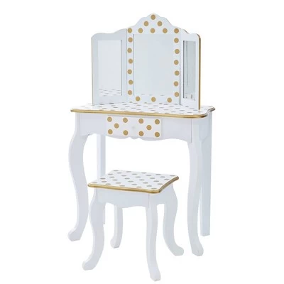 Fashion Polka Dot Gisele Play Vanity Set With Led Mirror White/Gold - Teamson Kids 1 Fashion Polka Dot Gisele Play Vanity Set With Led Mirror White/Gold - Teamson Kids