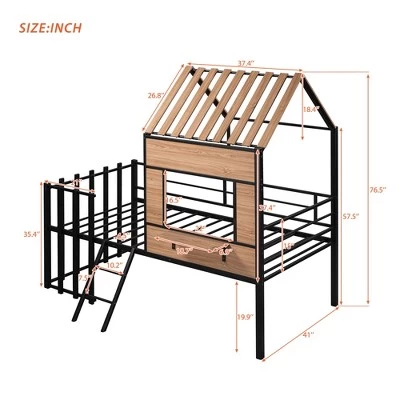 Metal Twin Size Loft Bed With Roof, Windows, Railing And Ladder - ModernLuxe 2 Metal Twin Size Loft Bed With Roof, Windows, Railing And Ladder - ModernLuxe - Image 2