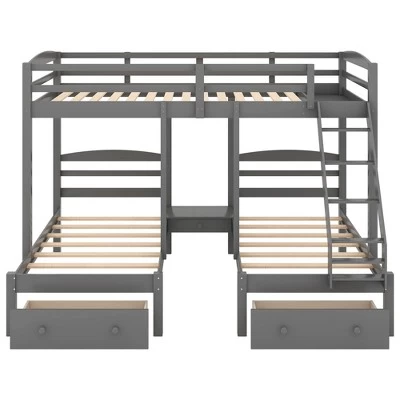 Full Over Twin & Twin Bunk Bed, Gray - ModernLuxe 5 Full Over Twin & Twin Bunk Bed, Gray - ModernLuxe - Image 5