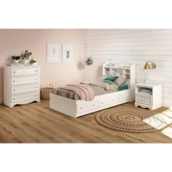 Twin Savannah Bookcase Headboard Pure White - South Shore