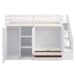 Functional Twin Loft Bed With 3 Shelves, 2 Wardrobes, 2 Drawers And Ladder With Storage-ModernLuxe -Professional Childrens Furniture Store GUEST bd9d1a3a ed86 431a bdb0 ad60e4be79e7