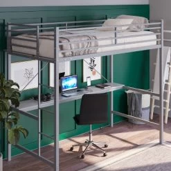 Emma And Oliver Metal Loft Bed Frame With Desk, Protective Guard Rails And Ladder For Kids, Teens And Adults -Professional Childrens Furniture Store GUEST be798980 8968 40ed 9fb9 60be091a8f7a