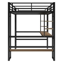 Full Size Metal Loft Bed With Long Desk And Shelves, Black - ModernLuxe -Professional Childrens Furniture Store GUEST beb9da41 2628 4a90 83bf 4ebeb9ba5491