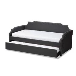 Twin Ally Fabric Upholstered Sofa Daybed With Roll Out Trundle Guest Bed Dark Gray - Baxton Studio