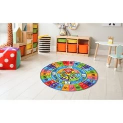 KC Cubs ABC Alphabet, Seasons, Months Days Of Week Educational Learning & Game Round Circle Rug For Kids And Children Bedrooms Playroom